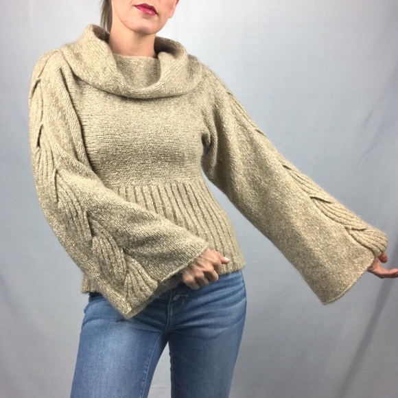Renee C. Cowl Neck Cable Knit oversized bell sleeve sweater - Picture 5 of 11